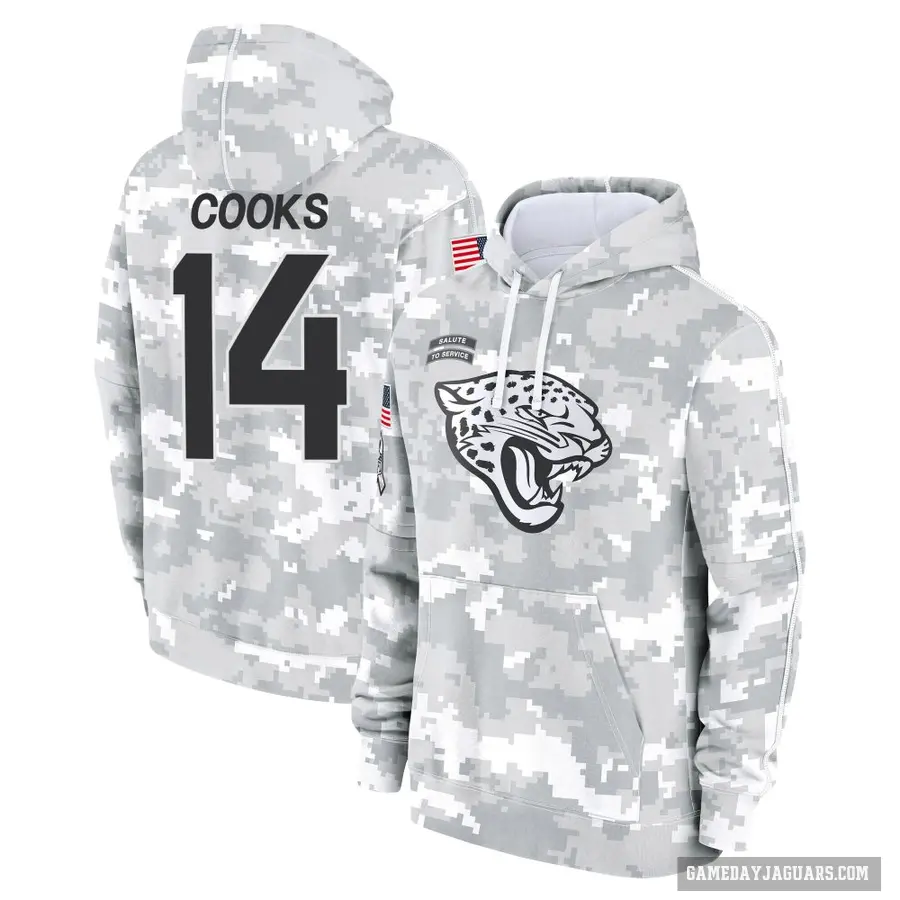 Men's ＃14 Elijah Cooks Jacksonville Jaguars Arctic Camo 2024 Salute to Service Club Fleece Pullover Hoodie