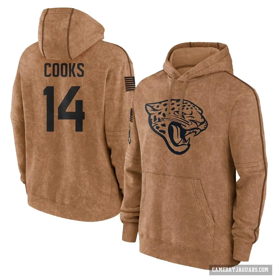 Men's ＃14 Elijah Cooks Jacksonville Jaguars Brown 2023 Salute To Service Club Pullover Hoodie