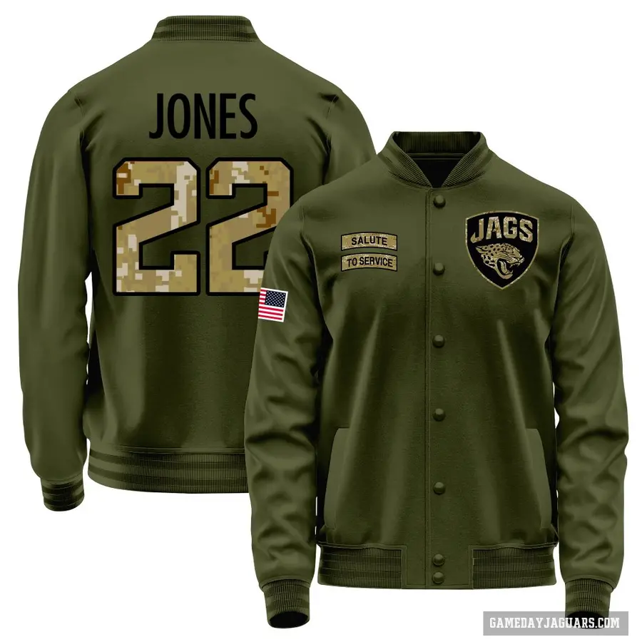 Men's ＃22 Jarrian Jones Jacksonville Jaguars Olive Salute to Service Sideline Performance Jacket