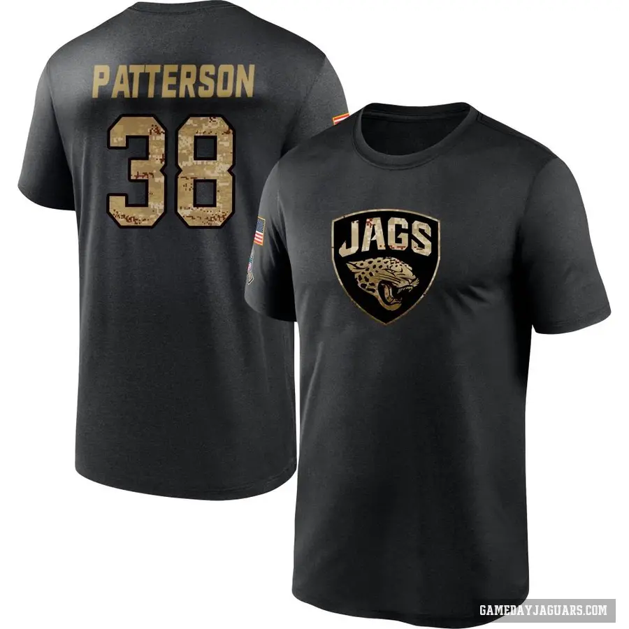 Men's ＃38 Riley Patterson Jacksonville Jaguars Black 2020 Salute To Service Performance T-Shirt