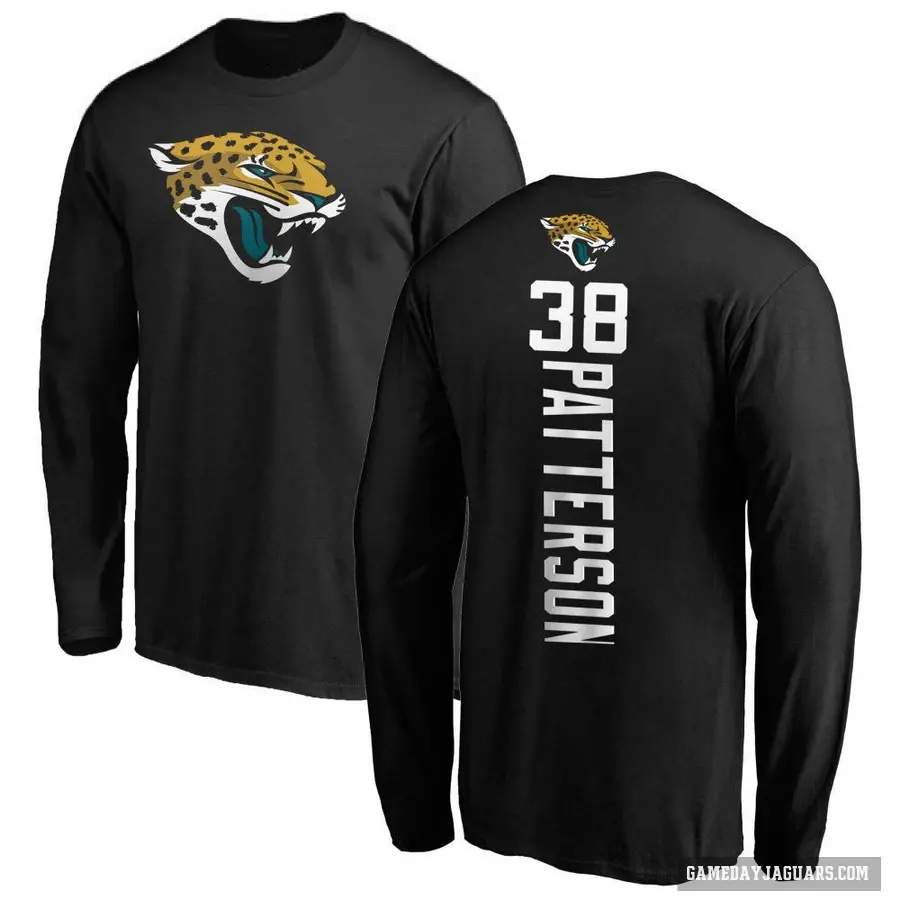 Men's ＃38 Riley Patterson Jacksonville Jaguars Black Backer Long Sleeve T-Shirt