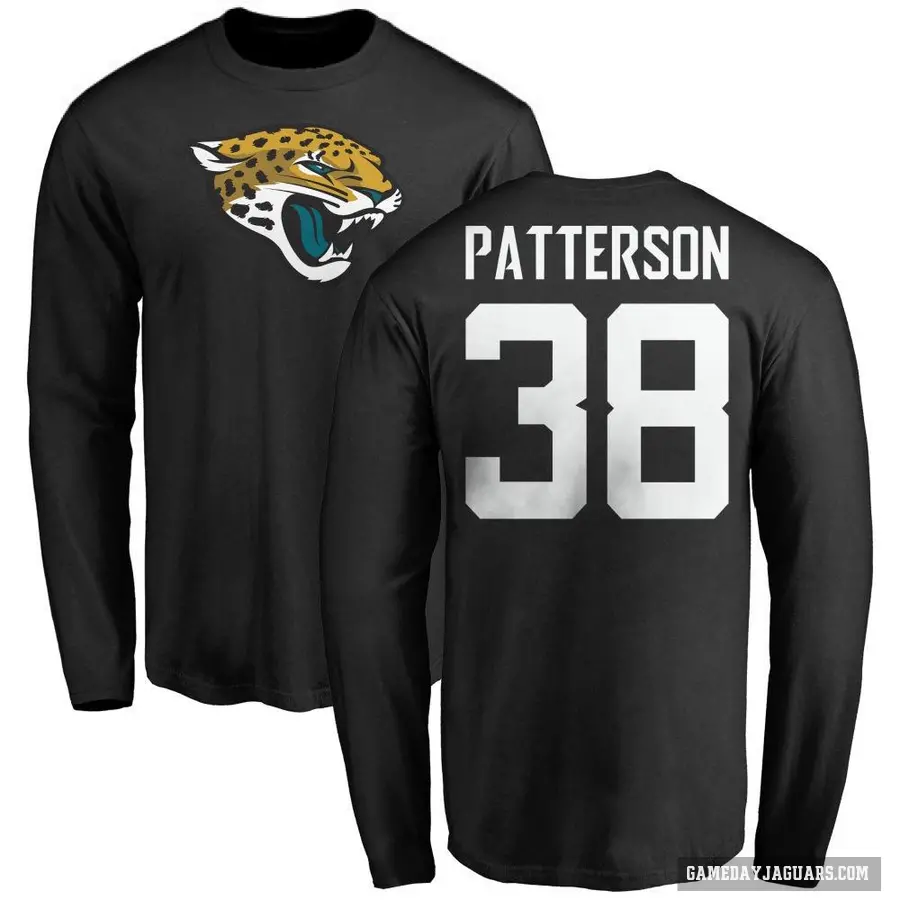 Men's ＃38 Riley Patterson Jacksonville Jaguars Black Logo Long Sleeve T-Shirt