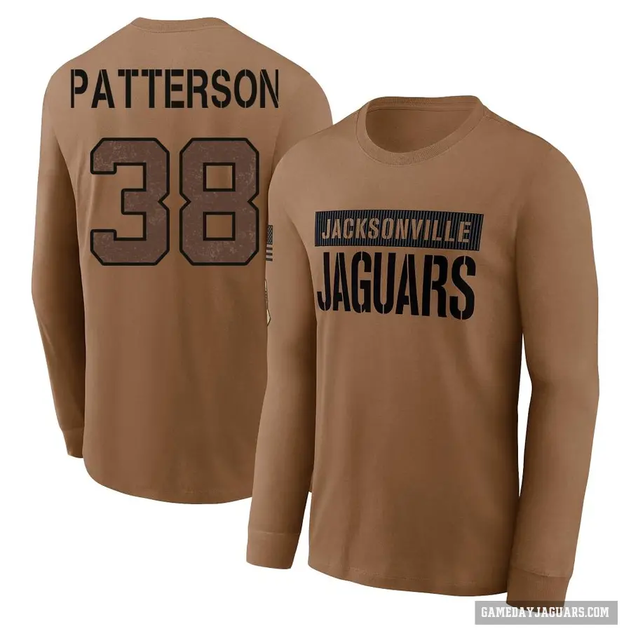 Men's ＃38 Riley Patterson Jacksonville Jaguars Brown 2023 Salute To Service Long Sleeve T-Shirt