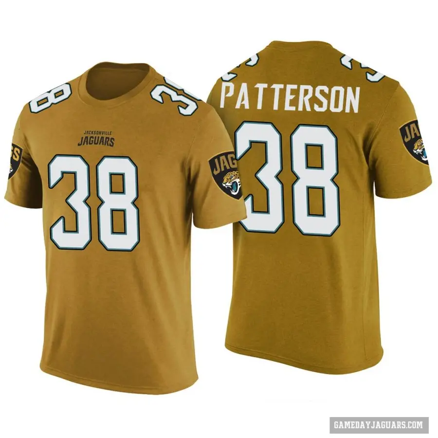 Men's ＃38 Riley Patterson Jacksonville Jaguars Gold Color Rush T-Shirt