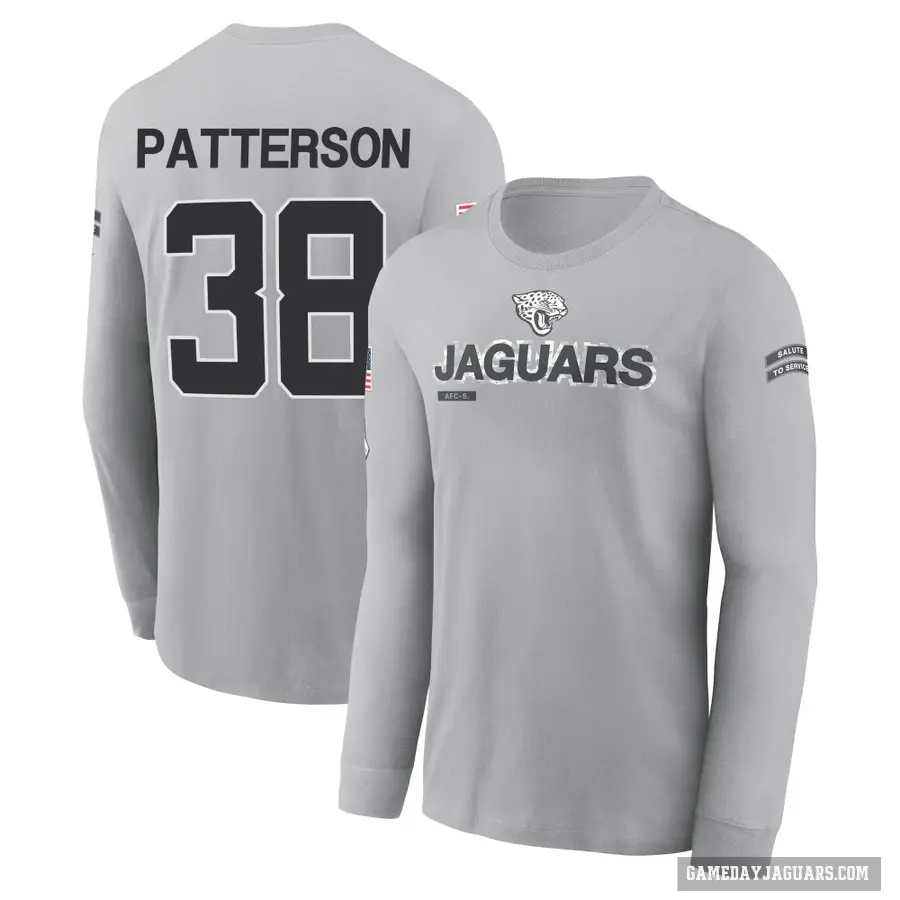 Men's ＃38 Riley Patterson Jacksonville Jaguars Gray 2024 Salute to Service Long Sleeve T-Shirt