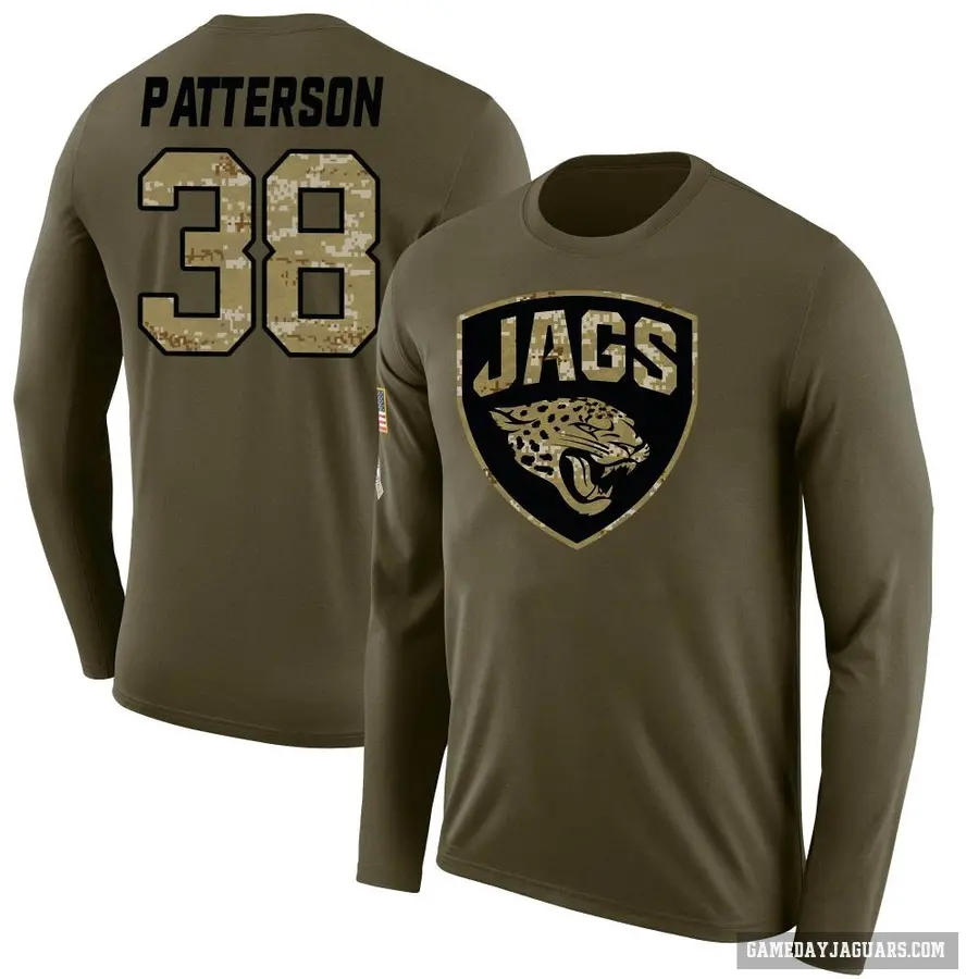 Men's ＃38 Riley Patterson Jacksonville Jaguars Olive Salute to Service Sideline Long Sleeve T-Shirt