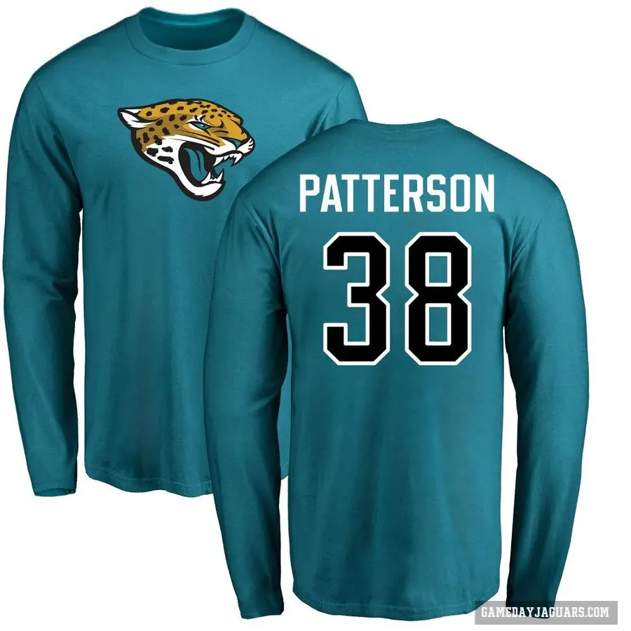 Men's ＃38 Riley Patterson Jacksonville Jaguars Teal Logo Long Sleeve T-Shirt