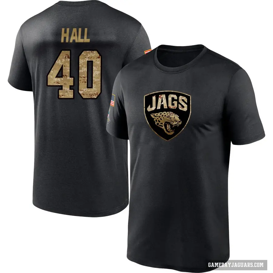 Men's ＃40 Tyler Hall Jacksonville Jaguars Black 2020 Salute To Service Performance T-Shirt