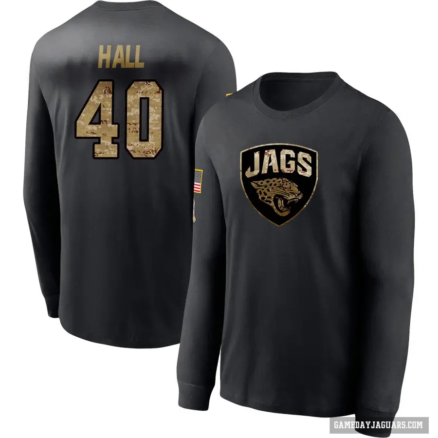 Men's ＃40 Tyler Hall Jacksonville Jaguars Black 2020 Salute To Service Sideline Performance Long Sleeve T-Shirt