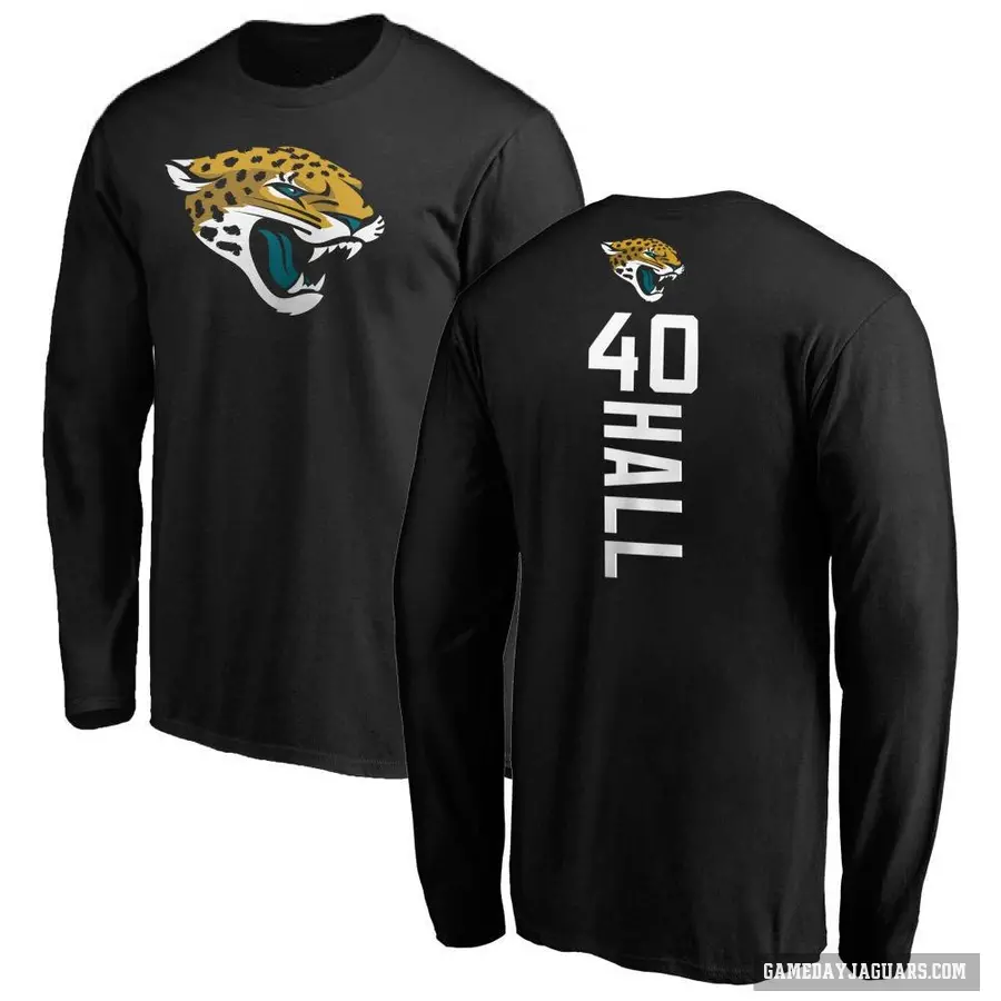 Men's ＃40 Tyler Hall Jacksonville Jaguars Black Backer Long Sleeve T-Shirt