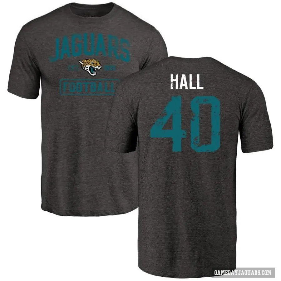 Men's ＃40 Tyler Hall Jacksonville Jaguars Black Distressed T-Shirt