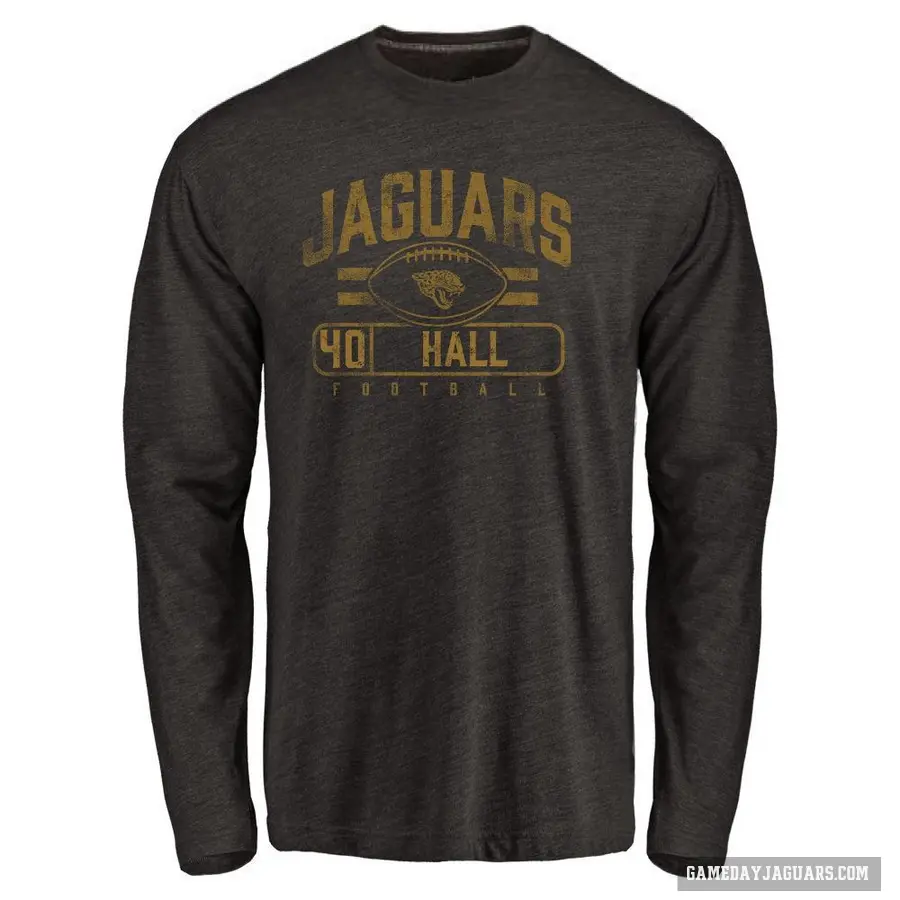 Men's ＃40 Tyler Hall Jacksonville Jaguars Black Flanker Long Sleeve T-Shirt