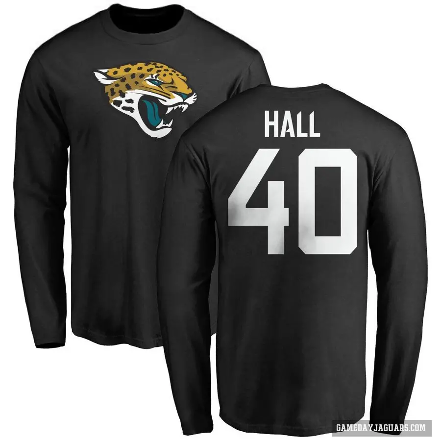 Men's ＃40 Tyler Hall Jacksonville Jaguars Black Logo Long Sleeve T-Shirt