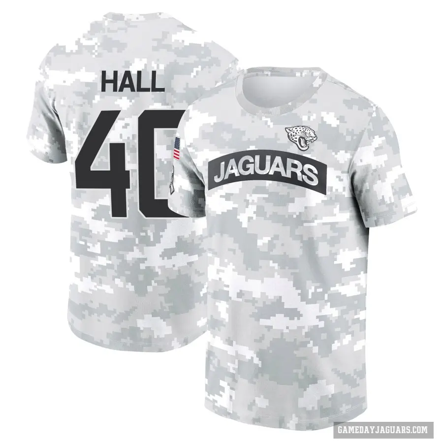 Men's ＃40 Tyler Hall Jacksonville Jaguars Camo Arctic 2024 Salute to Service Performance T-Shirt