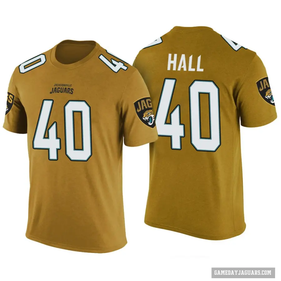 Men's ＃40 Tyler Hall Jacksonville Jaguars Gold Color Rush T-Shirt