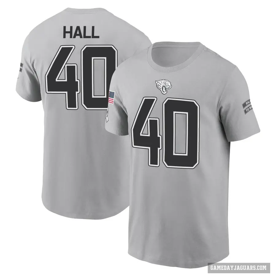 Men's ＃40 Tyler Hall Jacksonville Jaguars Gray 2024 Salute to Service T-Shirt