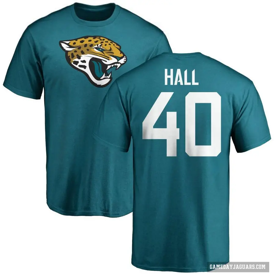 Men's ＃40 Tyler Hall Jacksonville Jaguars Teal Logo T-Shirt