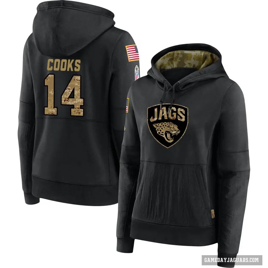 Women's ＃14 Elijah Cooks Jacksonville Jaguars Black 2020 Salute to Service Sideline Performance Pullover Hoodie