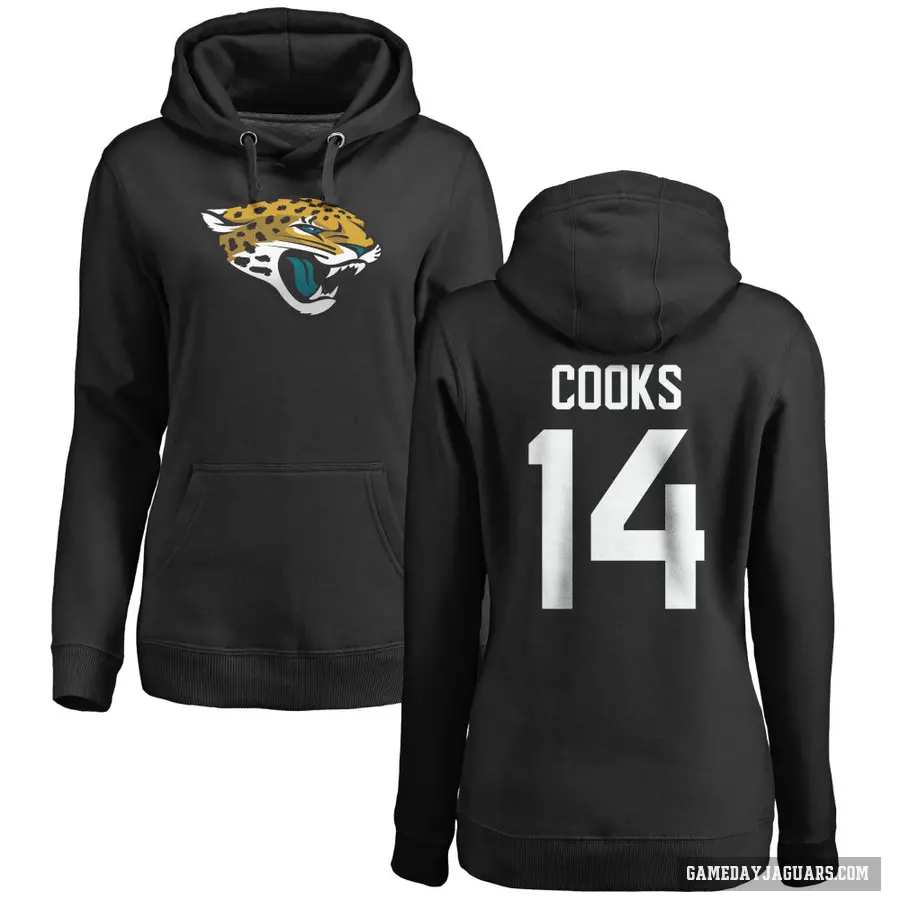 Women's ＃14 Elijah Cooks Jacksonville Jaguars Black Pro Line Logo Pullover Hoodie