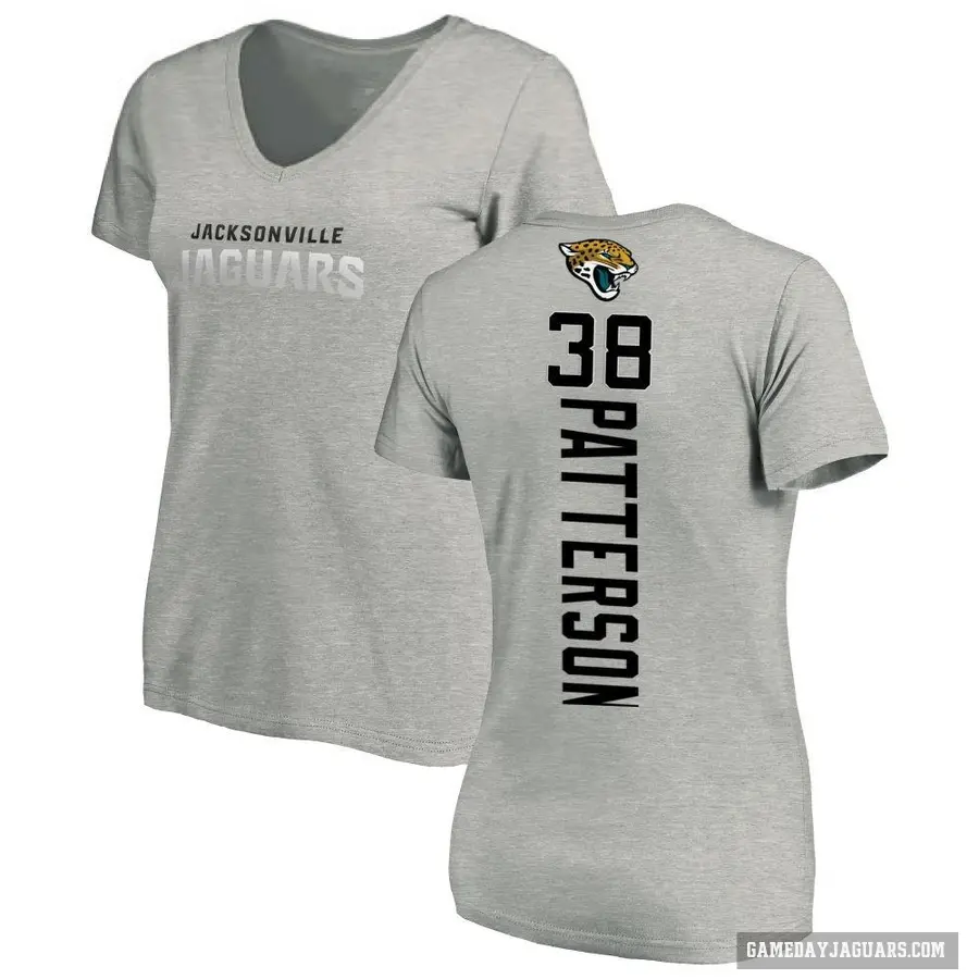 Women's ＃38 Riley Patterson Jacksonville Jaguars Ash Backer V-Neck T-Shirt