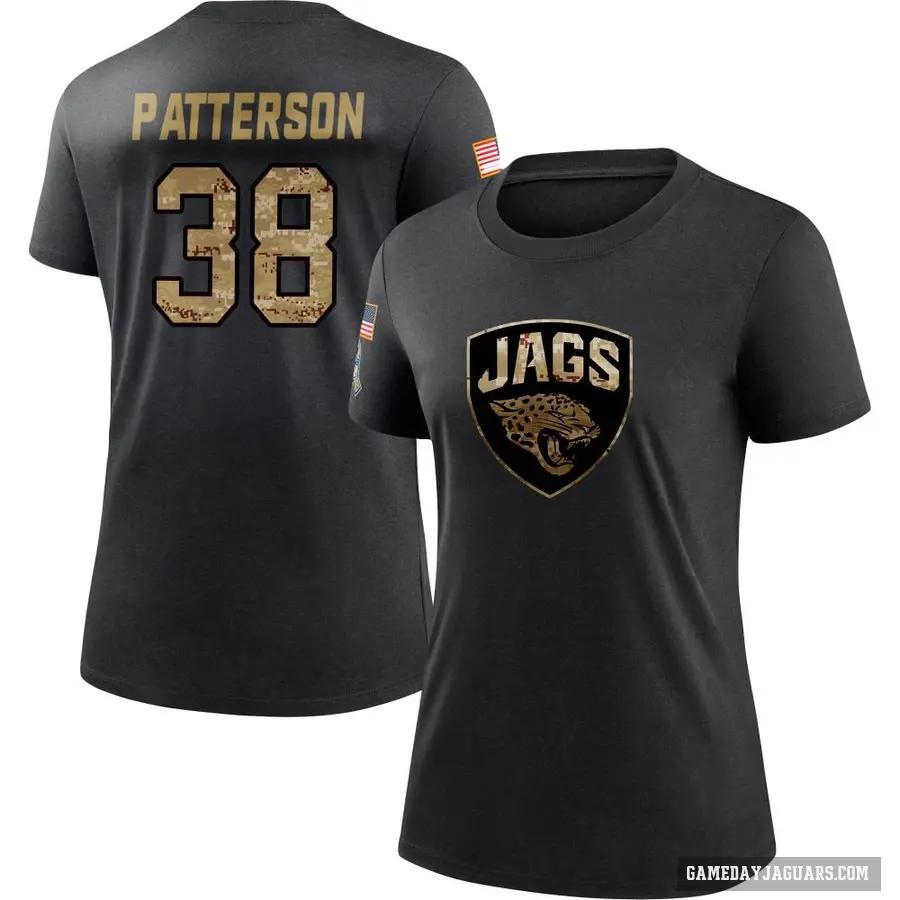 Women's ＃38 Riley Patterson Jacksonville Jaguars Black 2020 Salute To Service Performance T-Shirt