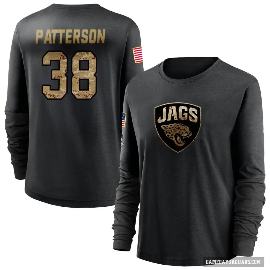 Women's ＃38 Riley Patterson Jacksonville Jaguars Black 2020 Salute To Service Sideline Performance Long Sleeve T-Shirt