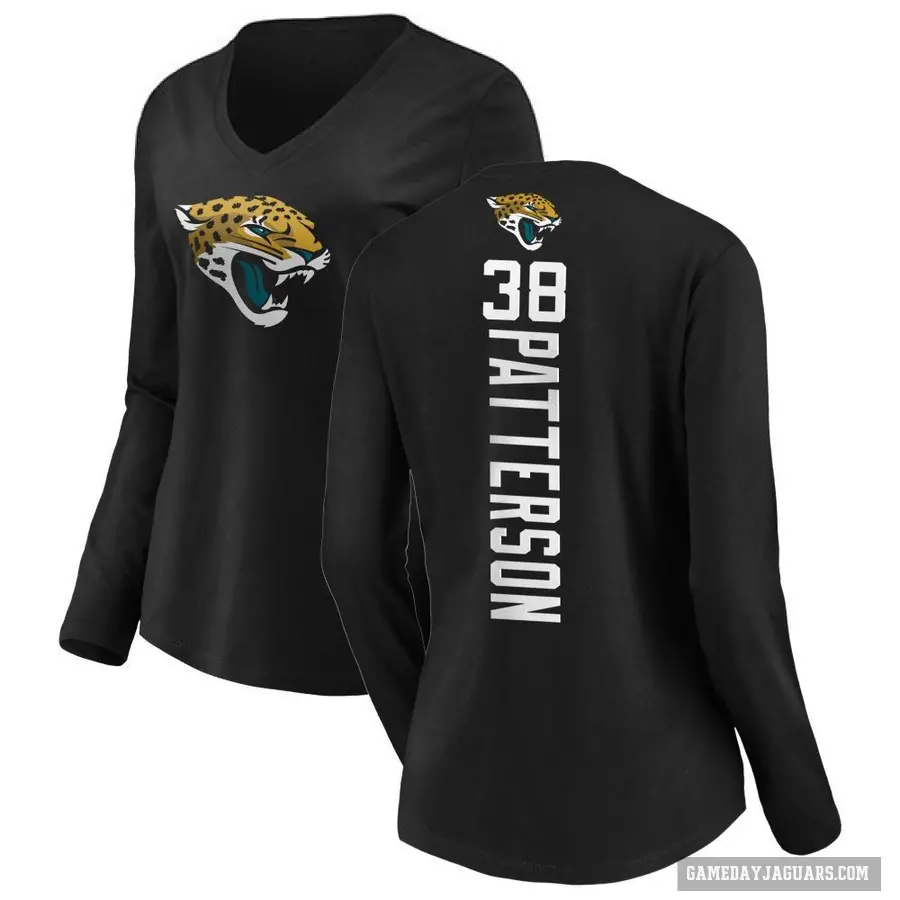 Women's ＃38 Riley Patterson Jacksonville Jaguars Black Backer Slim Fit Long Sleeve T-Shirt