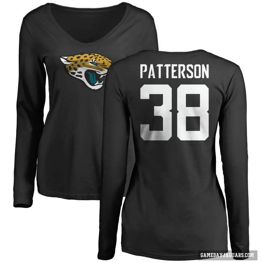 Women's ＃38 Riley Patterson Jacksonville Jaguars Black Logo Slim Fit Long Sleeve T-Shirt