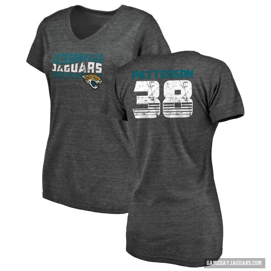 Women's ＃38 Riley Patterson Jacksonville Jaguars Black Retro V-Neck T-Shirt