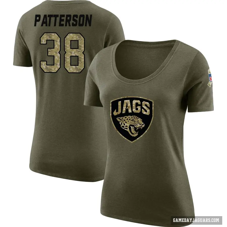 Women's ＃38 Riley Patterson Jacksonville Jaguars Olive Salute to Service Scoop Neck T-Shirt