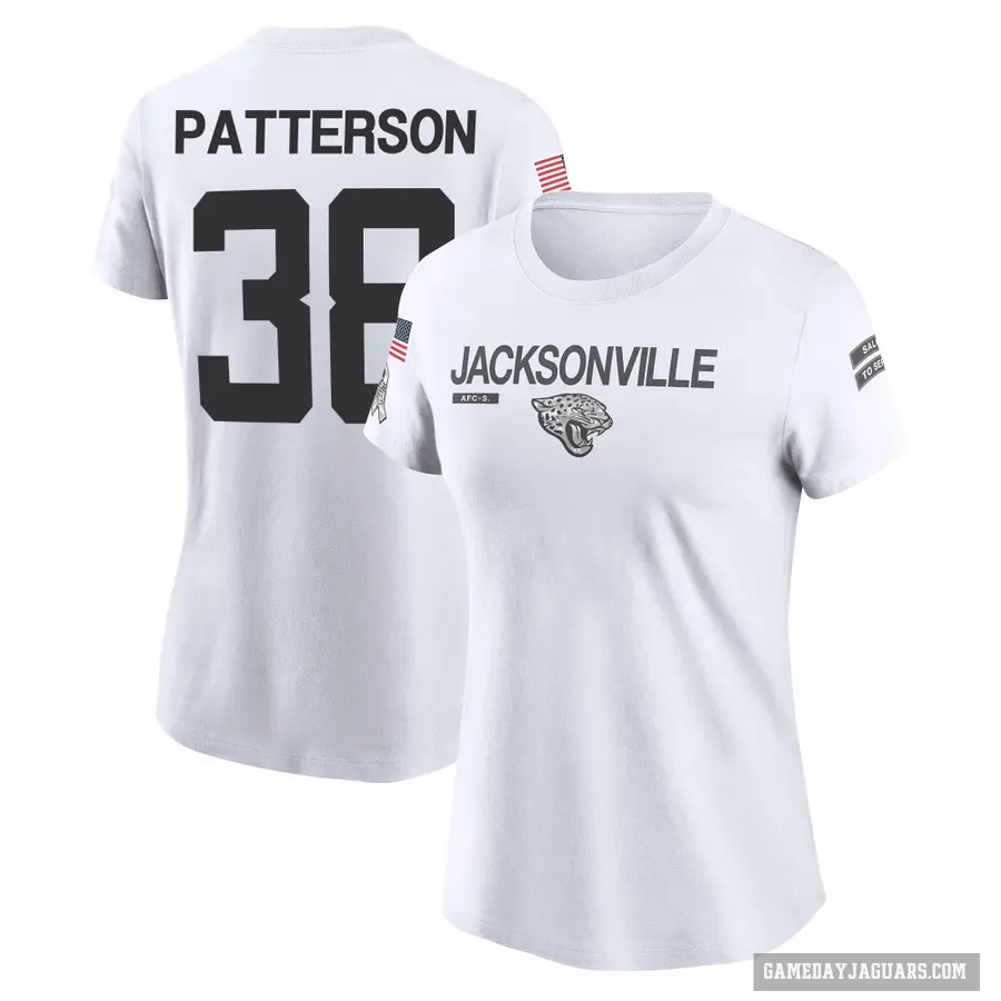 Women's ＃38 Riley Patterson Jacksonville Jaguars White 2024 Salute to Service Performance T-Shirt