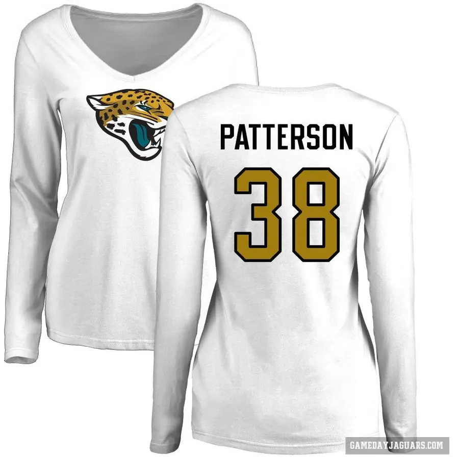 Women's ＃38 Riley Patterson Jacksonville Jaguars White Logo Slim Fit Long Sleeve T-Shirt