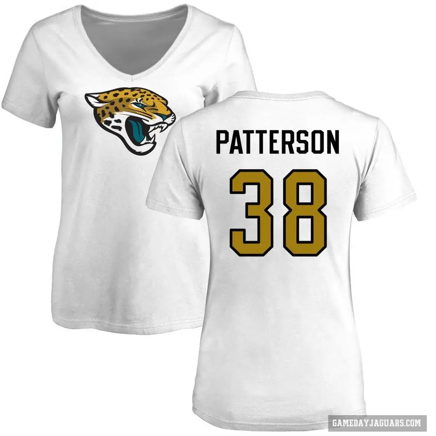 Women's ＃38 Riley Patterson Jacksonville Jaguars White Logo Slim Fit T-Shirt