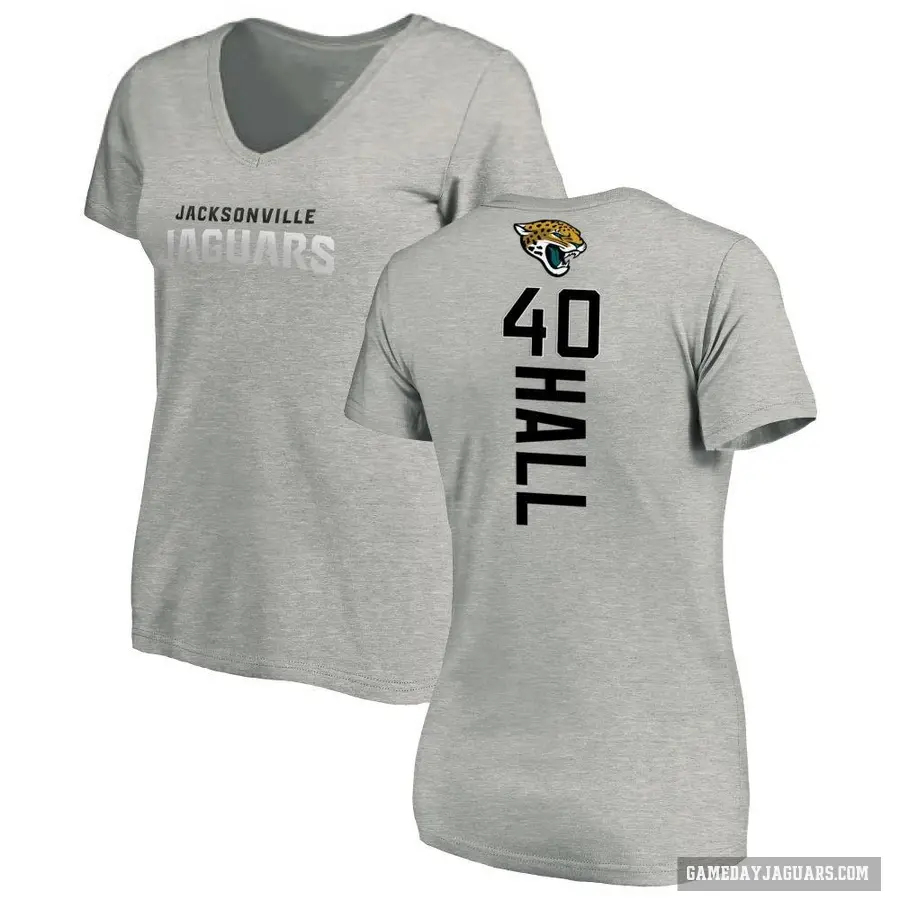 Women's ＃40 Tyler Hall Jacksonville Jaguars Ash Backer V-Neck T-Shirt