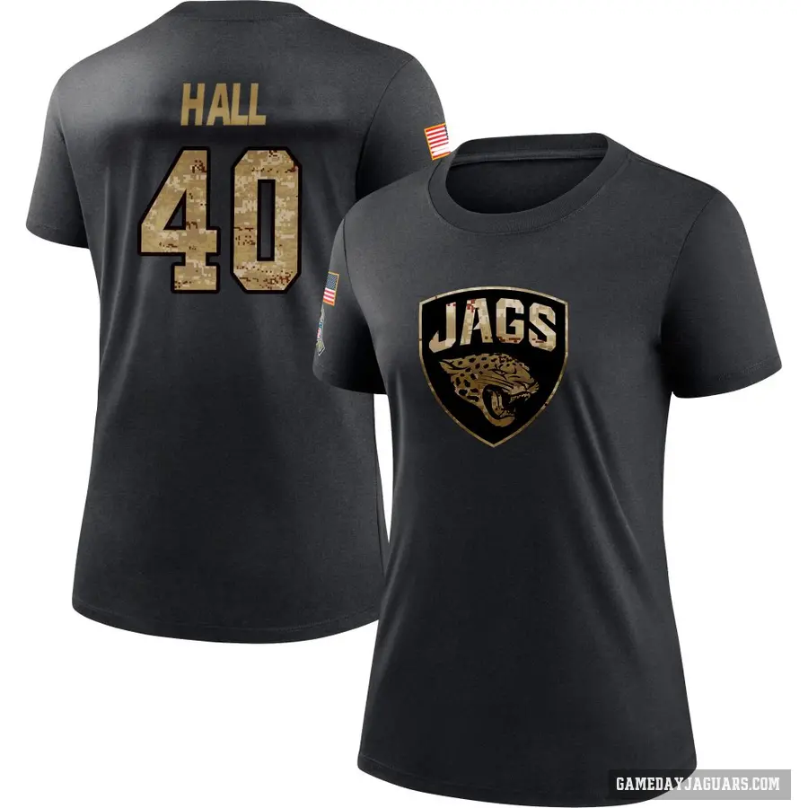 Women's ＃40 Tyler Hall Jacksonville Jaguars Black 2020 Salute To Service Performance T-Shirt