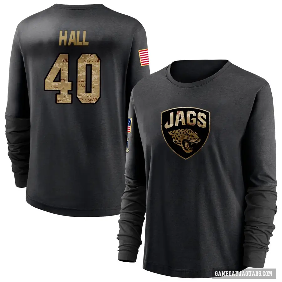 Women's ＃40 Tyler Hall Jacksonville Jaguars Black 2020 Salute To Service Sideline Performance Long Sleeve T-Shirt