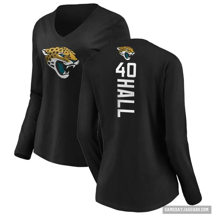 Women's ＃40 Tyler Hall Jacksonville Jaguars Black Backer Slim Fit Long Sleeve T-Shirt