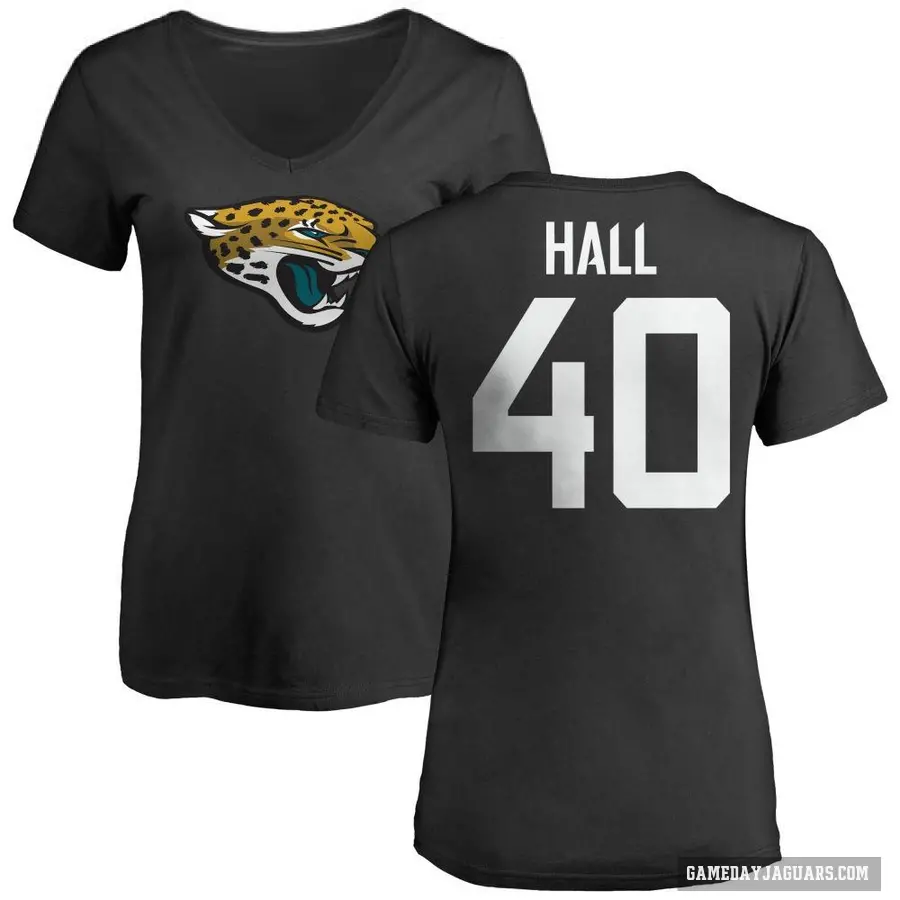 Women's ＃40 Tyler Hall Jacksonville Jaguars Black Logo Slim Fit T-Shirt