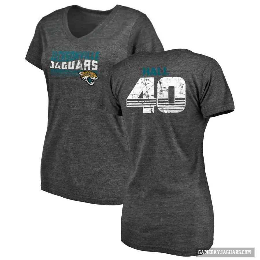 Women's ＃40 Tyler Hall Jacksonville Jaguars Black Retro V-Neck T-Shirt