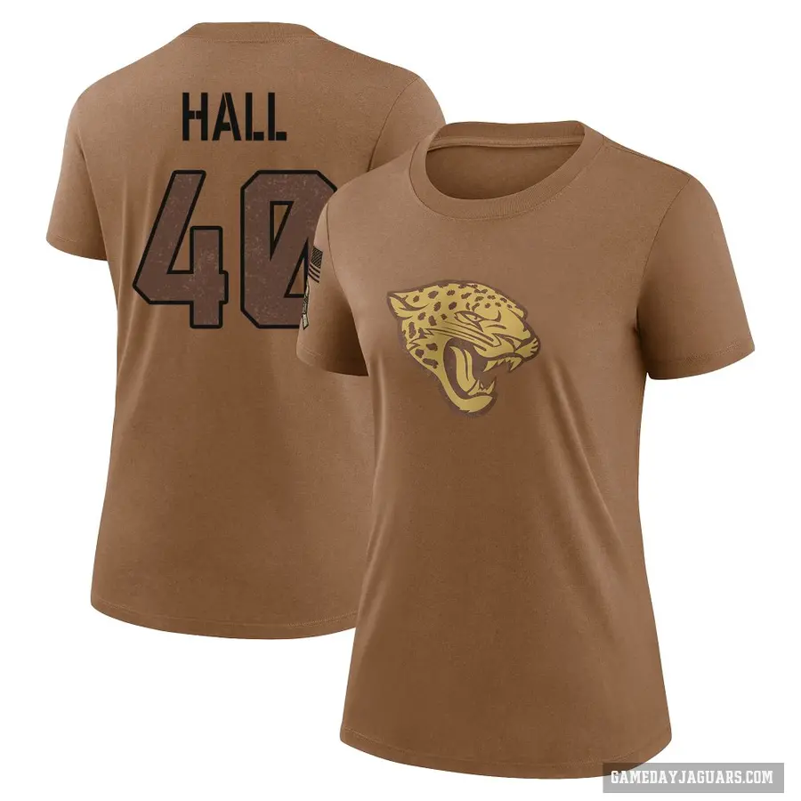 Women's ＃40 Tyler Hall Jacksonville Jaguars Brown 2023 Salute To Service Performance T-Shirt