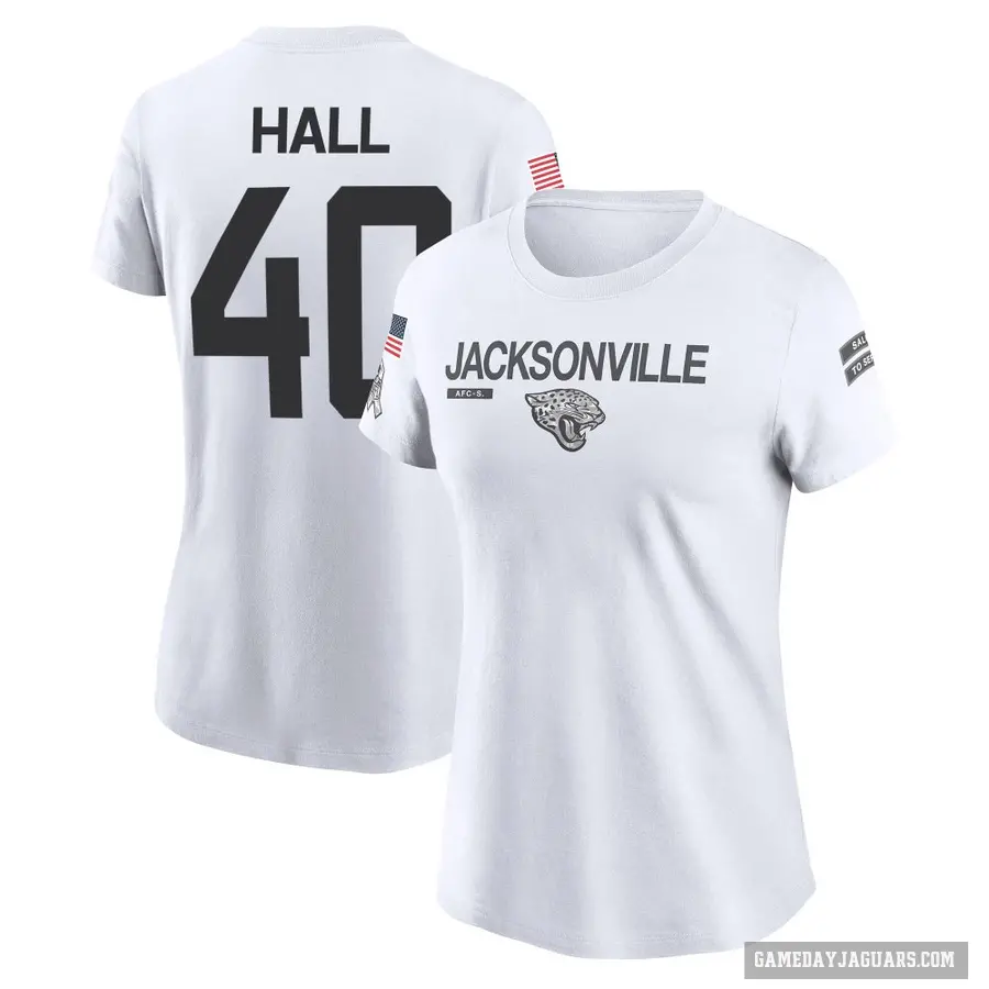 Women's ＃40 Tyler Hall Jacksonville Jaguars White 2024 Salute to Service Performance T-Shirt