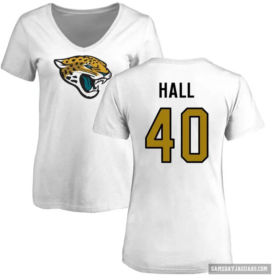 Women's ＃40 Tyler Hall Jacksonville Jaguars White Logo Slim Fit T-Shirt