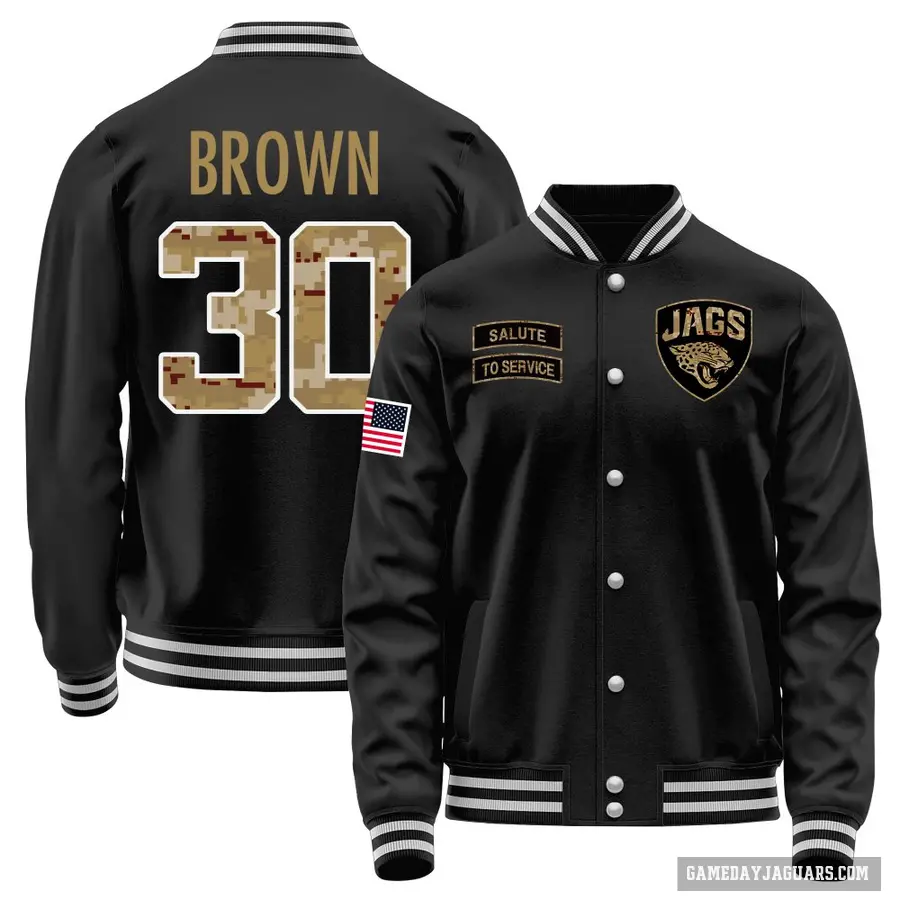 Youth ＃30 Montaric Brown Jacksonville Jaguars Black Salute to Service Sideline Performance Jacket