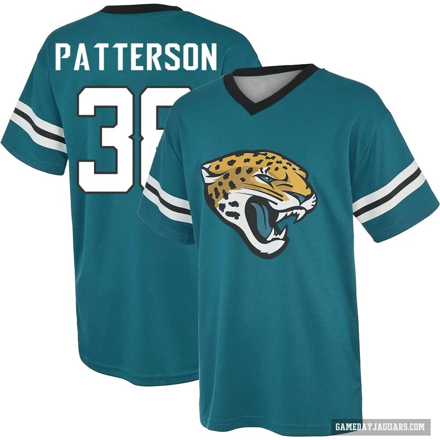 Youth ＃38 Riley Patterson Jacksonville Jaguars Teal Game Day V-Neck T-Shirt