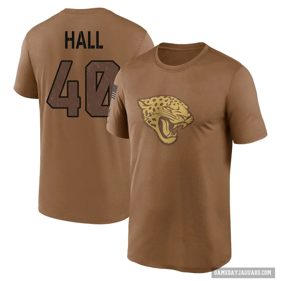 Youth ＃40 Tyler Hall Jacksonville Jaguars Brown 2023 Salute To Service Performance T-Shirt