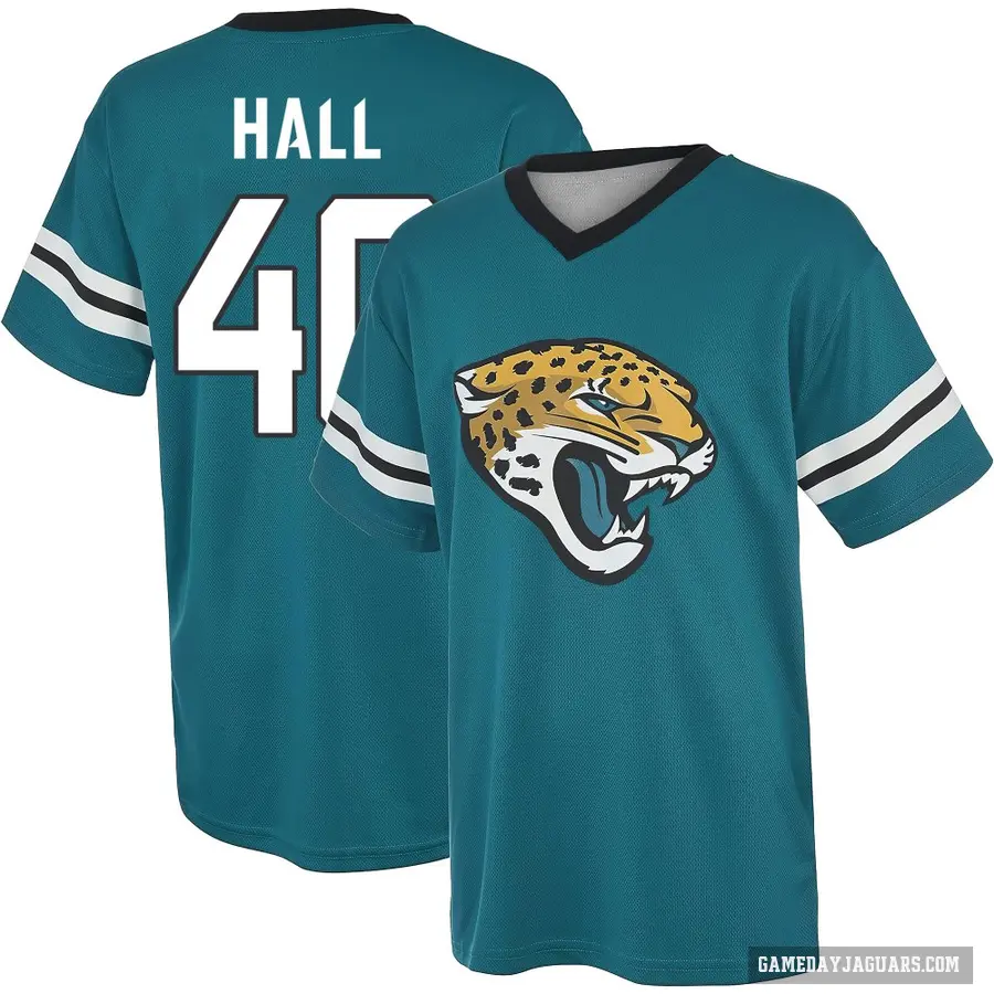 Youth ＃40 Tyler Hall Jacksonville Jaguars Teal Game Day V-Neck T-Shirt