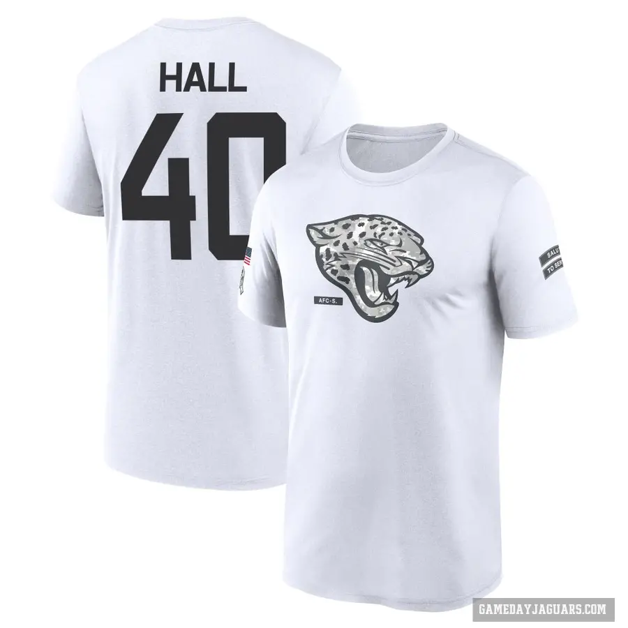 Youth ＃40 Tyler Hall Jacksonville Jaguars White 2024 Salute to Service Performance T-Shirt